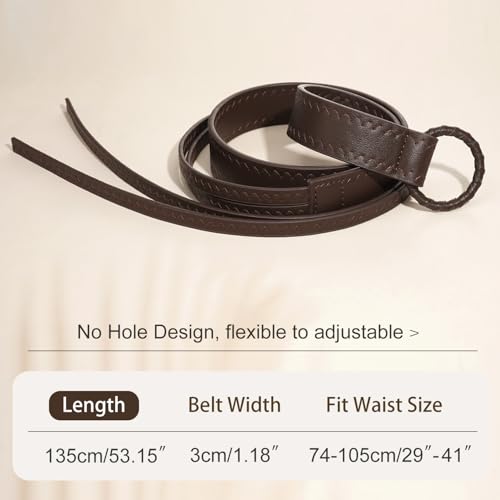 Knotted Waist Belt for Women PU Leather Thin Strap Belt for Dresses - color: Coffee