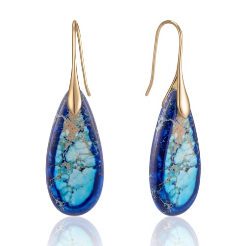 SELOVO Stone Fishhook Dangle Drop Earrings Statement Earrings for Women Stone - color: Dark Blue-Gold Color Hook