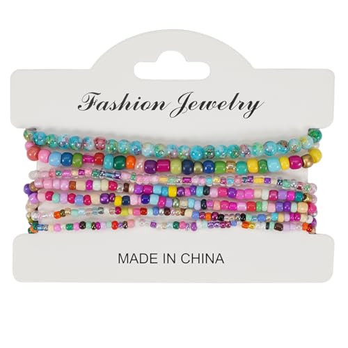 Caiyao Bohemian Multilayer Stackable Seed Beaded Bracelets Colorful Crystal Glass Beads Strand Bangle Bracelet BFF Wristbands Bracelet for Women Summer Beach Hawaii Jewelry Birthday Gifts - color: Colorful 3