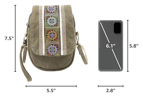 Goodhan Embroidery Canvas Crossbody Bag Cell phone Pouch Coin Purse for Women - color: Green
