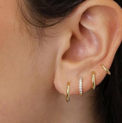 JINEAR 4 Pairs Gold Hoop Earrings Set for Women, 14K Plated Chunky Gold Hoop Earrings Dainty Simple Gold Earrings Hypoallergenic Non Tarnish Small Hoop Earrings Cartilage Earrings Jewelry Gift - color: 4 Pairs Hoop Earrings-C