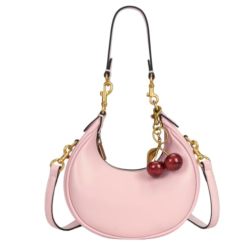 JQWSVE Small Top Handle Bags for Women Mini Purses Cute Ladies Handbags Crescent Mini Crossbody Bags with Cherry - color: B03-large-pink