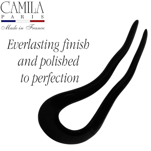 Camila Paris CP2670 French Twist Stick Clip Pins, Black, Wavy Hair Pin U-Shaped Hair Fork for Girls Spiral Updo Chignon Bun Holder, Fashion Flexible Styling Hair Accessories for Women, Made in France - color: 2-Prong Black