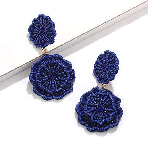 Statement Beaded Drop Earrings for Women Layered Bead Dangle Earrings - color: Blue