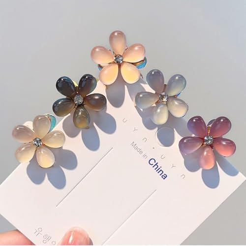 Small Crystal Hair Charm Claw Clips for Women Girl, 10PCS Gradient Cat's Eye Mini Flower Claw Design Hair Accessories (Pink) - color: Pink