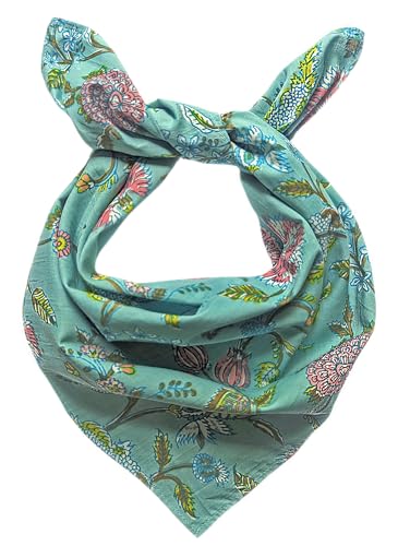 AVKA Studio 100% Cotton Bandanas for Women & Men, 2 Pack 20x20 Inch, 22x22 inch Hand Printed, Lightweight Cotton Handkerchief - color: Turquoise, size: 22 x 22 Inches Large
