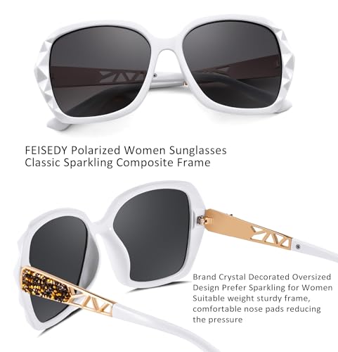 FEISEDY Polarized Women Square Sunglasses Sparkling Composite Shiny Frame B2289 - color: White