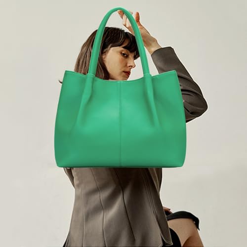 KKXIU Tote Bag for Women Vegan Leather Shoulder Purse Large Capacity Travel Bag - color: Green