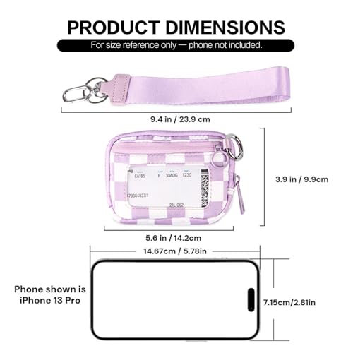 Wristlet Wallet for Women Mini Zip Card Case with Clear ID Window Zipper Coin Purse Lightweight Portable Keychain Wallet - color: Purple Lattice