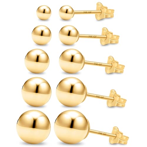 Kezef 14K Gold Filled Ball Stud Earrings for Women - Thick 14K Gold Layer, Hypoallergenic for Sensitive Ears, Round Studs | 3mm-9mm - style: 3mm,4mm,5mm,6mm,7mm