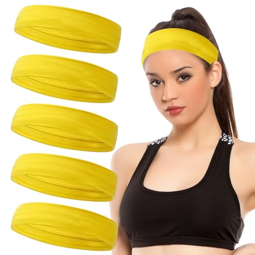 Workout Headbands Non Slip Headband Sport Headbands Sweatbands Elastic Sport Hair Bands for Sports Travel Indoor Fitness Gym - color: yellow