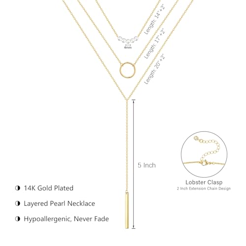 HAXIYA Lariat Gold Necklace for Women Dainty Long Necklace 14K Gold Plated/Silver Y-Shaped Pendant Drop Chain Layered Pearl/Beaded/CZ Necklaces Gold Jewelry Gift for Prom/Wedding - style: Bar Set - Gold