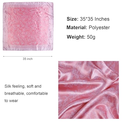 AIBFRID Square Head Scarves Satin Silk Hair Scarf Boho Bandana Headwear for Women Silk Feeling Hair Wrap Neck Scarf - color: Pink, size: 35inch