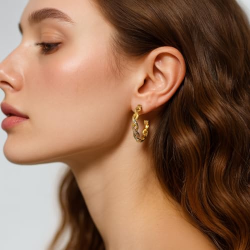 Clip On Hoop Earrings for Women,Cubic Zirconia CZ Gold Silver Plated Twisted Drop Clip On Earings for Non Pierced Ears Lightweight Jewelry Gifts - color: Gold