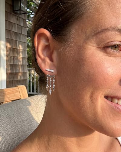 MUMREUES Gold Earrings for Women Trendy 14K Gold Plated Dangle Earrings Small Hoop Huggie Drop Stud Earrings Cubic Zirconia Simple Minimalist Dainty Chain Tassel Hypoallergenic Earrings - color: Jacket & Silver