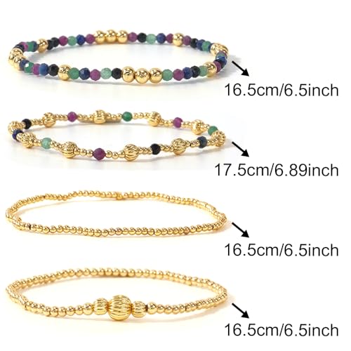 Dainty 14K Gold Lantern Beaded Bracelets Stack for Women,4PCS Colorful Glass Beads Stretch Stackable Bracelets Set Fashion Prom Jewelry Gift Friendship - color: Colorful