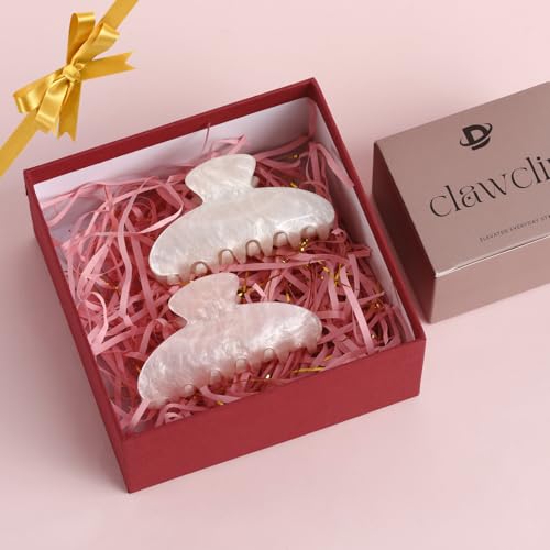2PCS Pink and White Hair Clips for Women Girls – Kawaii Cut Medium Claw Clips, Trendy Handmade Look Acetate Hair Accessories for Thin Hair - color: Pink and White