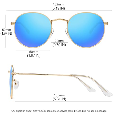 MEETSUN Round Polarized Sunglasses for Women Men Classic Retro Metal Frame Sun Glasses UV Protection - color: (3 Pack) Gold/Blue + Gold/Pink + Gold/Purple