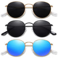 MEETSUN Round Polarized Sunglasses for Women Men Classic Retro Metal Frame Sun Glasses UV Protection - color: (3 Pack) Gold/Grey + Black/Grey + Gold/Blue