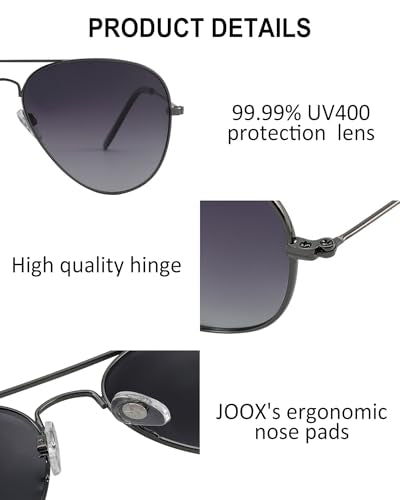 JOOX Polarized Aviator Sunglasses for Women Men, UV400 Protection Lens and Lightweight Metal Pilot Frame JX2775 - color: Gun Metal/Smoke Gradient
