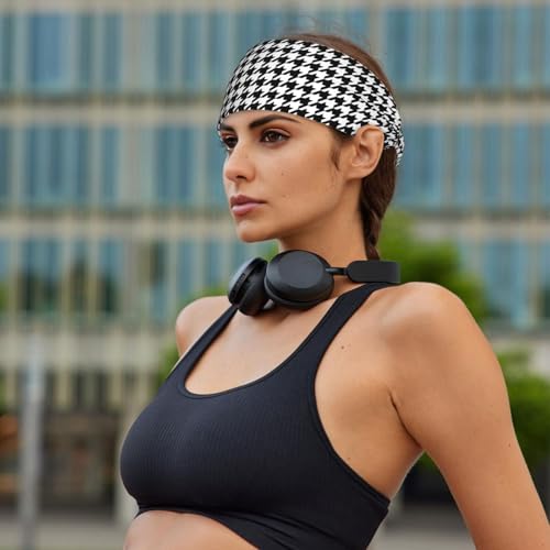 Black and White Houndstooth Elastic Headband Sweat Wicking Hair Accessory for Workout, Yoga, Daily Wear - color: 8