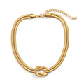 PLOUTOS Chunky Gold Knot Choker Necklace for Women Adjustable Double Snake Chain Design Bold Statement Fashion Jewelry Accessory For Party Daily Wear Gift - color: Gold