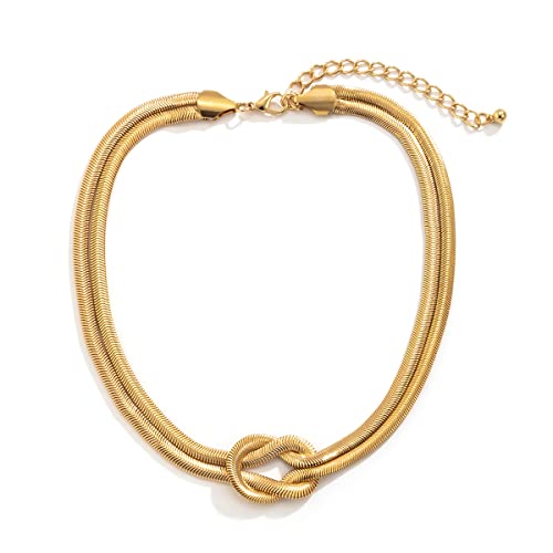 PLOUTOS Chunky Gold Knot Choker Necklace for Women Adjustable Double Snake Chain Design Bold Statement Fashion Jewelry Accessory For Party Daily Wear Gift - color: Gold