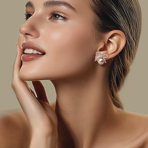 Pearl Earrings for Women, Trendy Dainty Cubic Zirconia Piercing Hypoallergenic CZ Earring Prom Holiday Fashion Jewelry Gift. - color: Gold Pearl