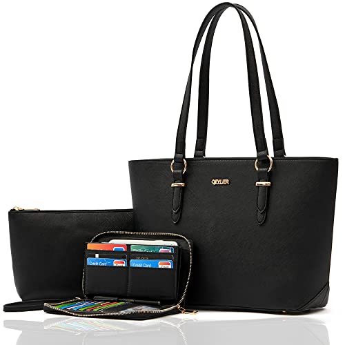 Purses And Wallets Set For Women Work Tote Satchel Handbags Shoulder Bag Top Handle Totes Purse With Matching Wallet - color: A1011-3pcs/Set Black