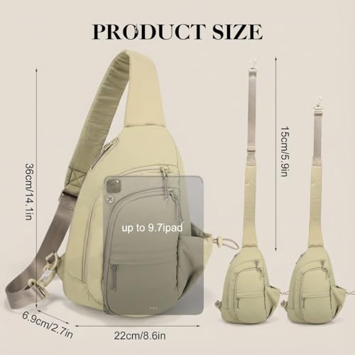 Sling Bag for Women, Anti-Theft RFID Nylon Crossbody Purse with Adjustable Strap for Travel & Shopping - color: Khaki