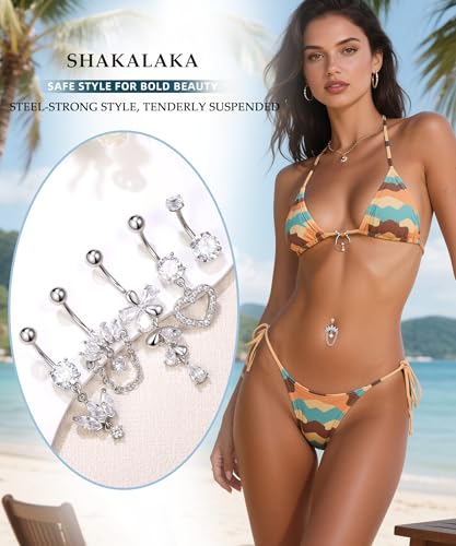 Shakalaka Dangle Belly Button Rings Piercing Jewelry for Women Surgical Stainless Steel Navel Dangly - color: Silver
