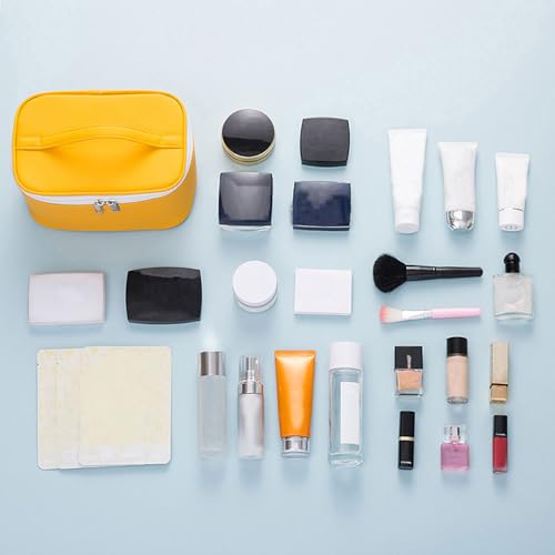 Meiyuuo Makeup Bag Large Cosmetic Bags for Women Girls Cute Travel Zipper Pouch Toiletry Organizer for Beauty Essentials Waterproof (Yellow) - color: Bright Yellow