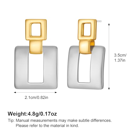 MUYAN Gold Silver Geometric Drop Dangle Earrings for Women Brushed Link Square Dangle Earrings Trendy Jewelry - color: C Gold Silver