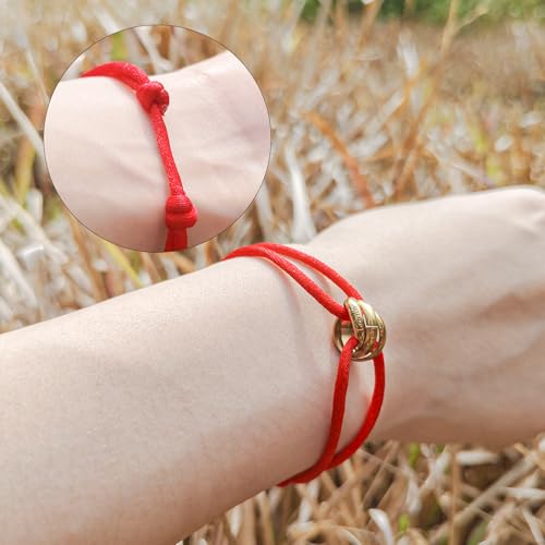 Red/Black/Pink String Bracelet for Protection and Good Luck, Adjustable Handmade Rope Bracelet with Gold/Silver Trinity Ring, Karma Friendship Bracelet for Women Men, Lucky Amulet Gift - color: Red-Gold