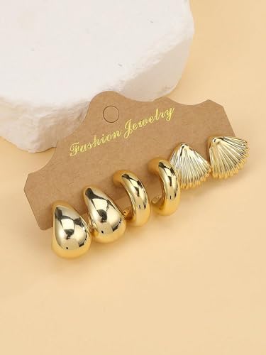 12 Pairs Chunky Gold Hoop Earrings for Women Trendy, Gold Plated Lightweight Hypoallergenic Stack, Thick Open Twisted Huggie Hoops Earring Set - color: 12 Pairs Gold Thick