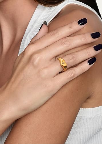 YeGieonr Non Tarnish Gold Rings for Women, Waterproof Gold Signet Ring, 18K Gold Plated Stackable Rings for Everyday Wear - color: Heart Pink