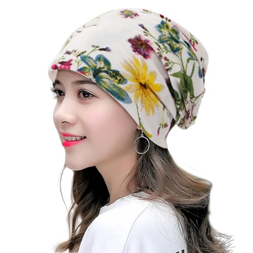 XYIYI Womens Chemo Headwear Hats Cotton Slouchy Beanie Cap Scarf - color: 2pcs Flower Rose Orange