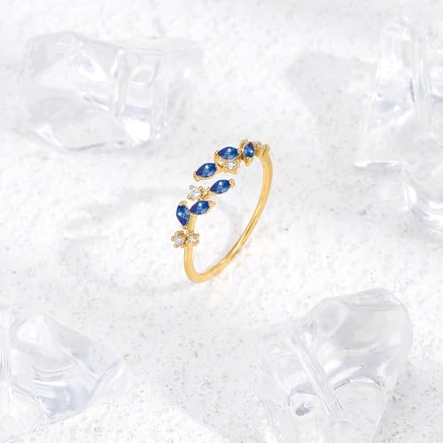 Dainty Rings Open Adjustable Ring Leaf Ring for Women Dainty Stackable Rings for Women - color: Blue