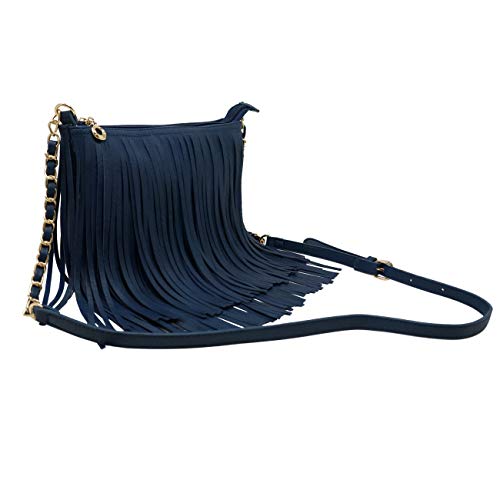 Solene Fringe Crossbody Shoulder Bag with Strap, Tassel Messenger bag, Country Style Western Fringe Purse for Women - color: Navy