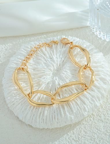 Gold Chain Bracelets for Women Chunky Gold Chain Link Two Tone Thick Geometric Minimalist Statement Bracelet for Wrists Fashion Jewelry