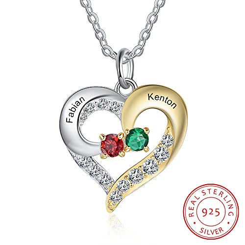 GLAMCARAT Personalized Mothers Necklace with Birthstones customized jewelry - style: 2 stones & names