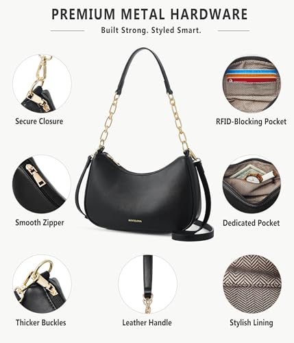 Anti-Theft Shoulder Bag for Women | RFID Crossbody Purse | Lightweight Crescent Hobo Handbag for Travel & Daily Use - color: A-black