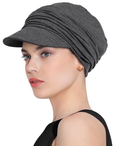 Chemo Headwear Viscose Newsboy Cap for Women Summer Hats - color: Dark Hemp Gray