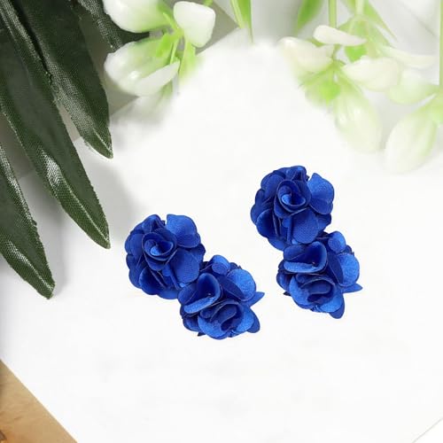 Oversized Fabric Flower Earrings for Women Statement Boho Chic Dangle Drop Earrings for Parties Weddings or Everyday Wear - color: Royal Blue