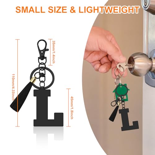 Oubaka Initial Monogram A-Z Keychain for Women, Cute Initial Letter Keychain with Tassel for Handbag Car Key Bag Keyring - color: Black-l
