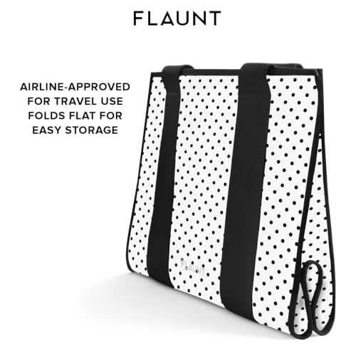 FLAUNT Everyday Tote Bag with Phone Pouch for Women - Lightweight, Airline Approved, Easy To Carry, Foldable & Washable - color: White Polka Dot