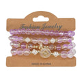 Boho Beaded Bracelet Set for Women - 4 Pcs Multilayer Stackable Crystal Glass Bead Bracelets with Faux Pearl Elastic Stretch Fashion Jewelry for Daily Wear, Beach, Party & Gifts - color: Purple