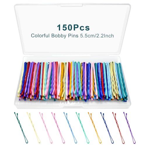 150 Pcs 2.2 Inch Mix Colorful Bobby Pin for Girls Women, Hair Pins with Cute Box, Colored Bobby Pins for Hair, Bobby Hair Pins Great for All Hair Types - color: Multi-colored(2.2Inch)