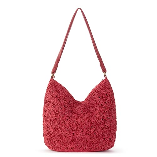 The Sak Sequoia Hobo Bag - Hand Crochet Large Women's Purse for Everyday & Travel - Durable Handbag & Tote With Zipper Pocket - color: Scarlet Primrose Straw