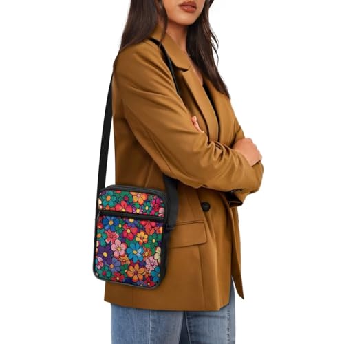 Womens Crossbody Bag Cell Phone Purse Wallet Small Shoulder Handbag for Workout Travel Gym - color: Hippie Flower